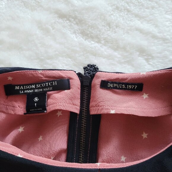 Maison Scotch La Femme Salon Marie Silk Blend Star Blouse Peter Pan Collar Sz 1 - Picture 4 of 9